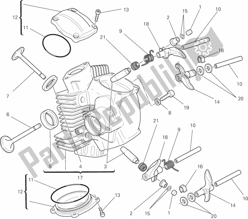 Alle onderdelen voor de Horizontale Cilinderkop van de Ducati Monster 796 Thailand 2014